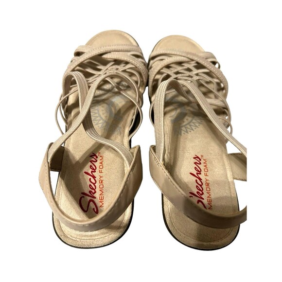 Skechers Memory Foam Multi Gore Sling Back Wedge Strappy Beige Sandals Sz 7.5? - Picture 8 of 16